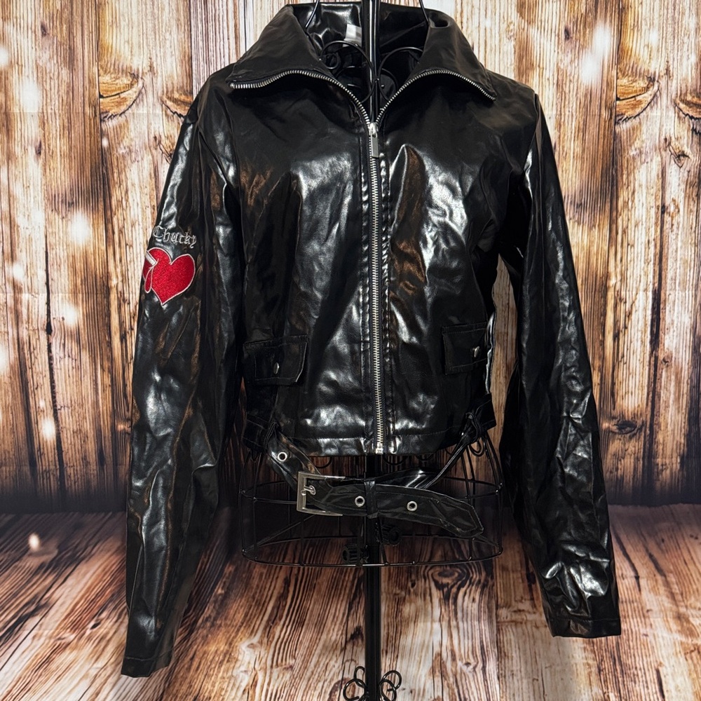 Chic Black Faux Leather Bride of Chucky Jacket